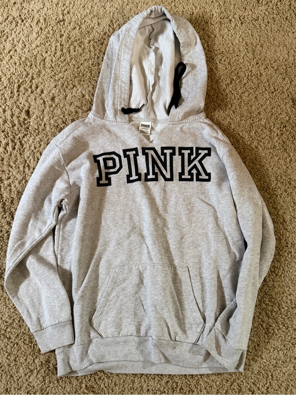 PINK Victoria's Secret Light Gray Hoodie with Black Logo size small